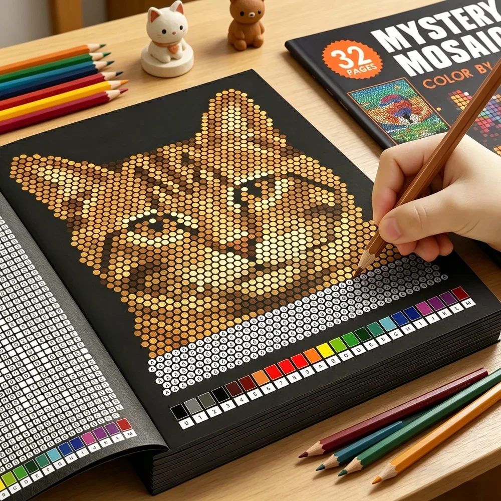Adult Coloring Book Stress Relief - 미스터리 모자이크 숫자로 색칠하기 책 32페이지