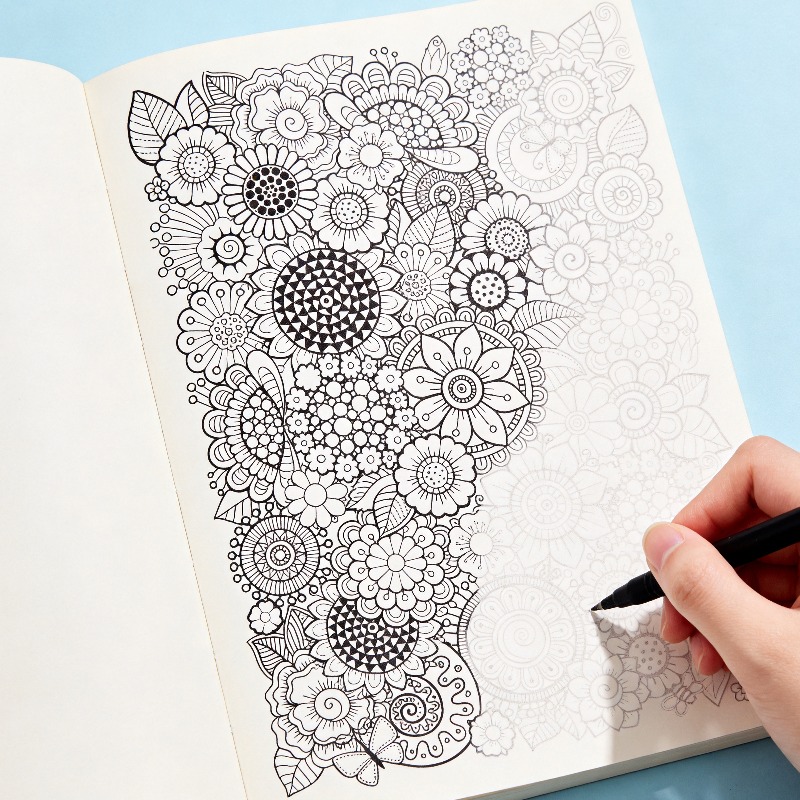 Adult Coloring Book Stress Relief - 성인용 스트레스 해소 손그림 그래피티북, 우주/바다/디저트/꽃