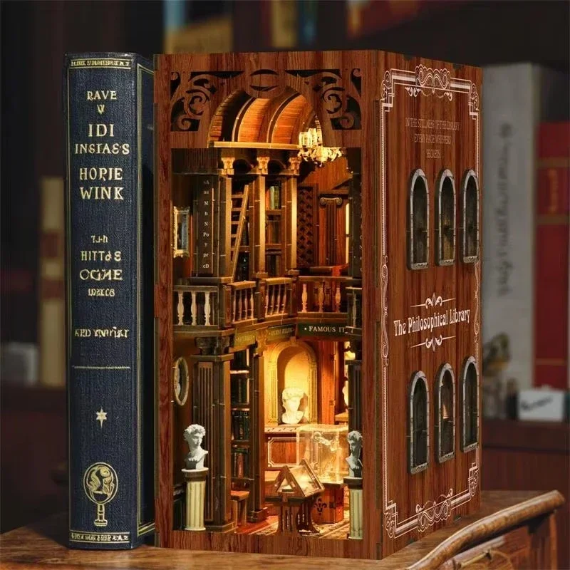 철학적 책장 책꽂이 홈 데코레이션, 레트로 DIY 나무 - Diy Wooden Book Nook Kit Shelf Insert 리뷰 및 가격