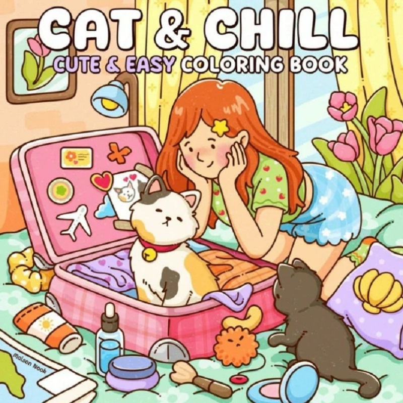 고양이와 소녀 귀여운 성인용 색칠책 스트레스 해소 그림 - Adult Coloring Book Stress Relief 리뷰 및 가격